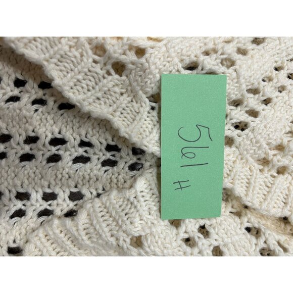 Vintage Cream Open Knit Cardigan Sweater Shawl Collar Button Closure - Picture 8 of 9